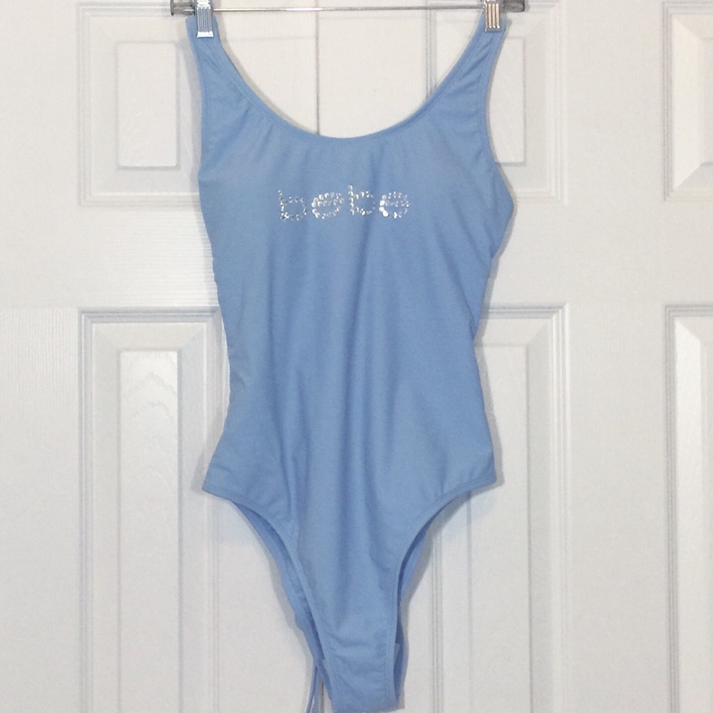 Rhinestone Bebe Powder Blue Swim Suit - Picture 2 of 7